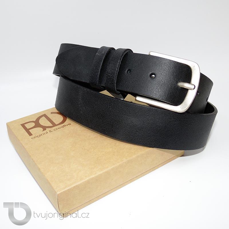 Pánský černý kožený pásek BEORIGINAL Leather s monogramem (ražba)