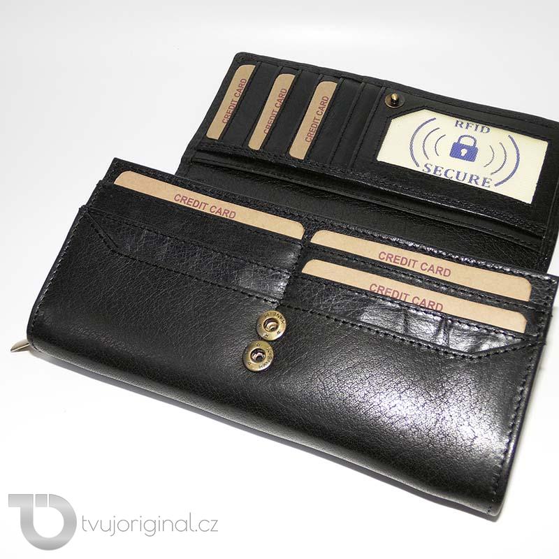 Dámská černá kožená peněženka EXCLUSIVE RFID Premium Leather s monogramem (ražba)
