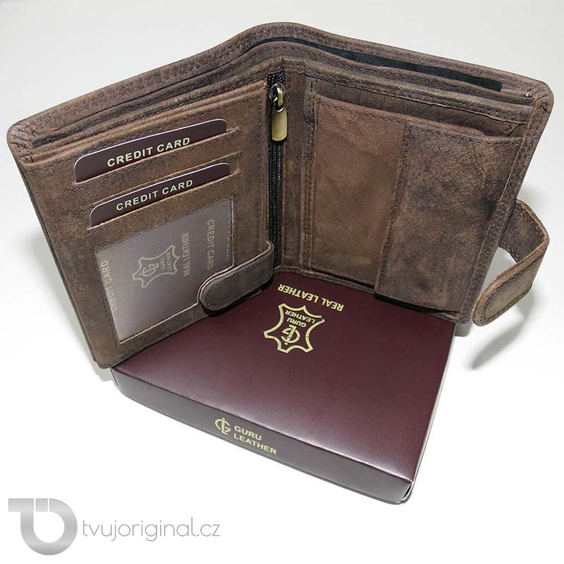 Pánská hnědá kožená peněženka GURU Leather s monogramem a vlastním textem