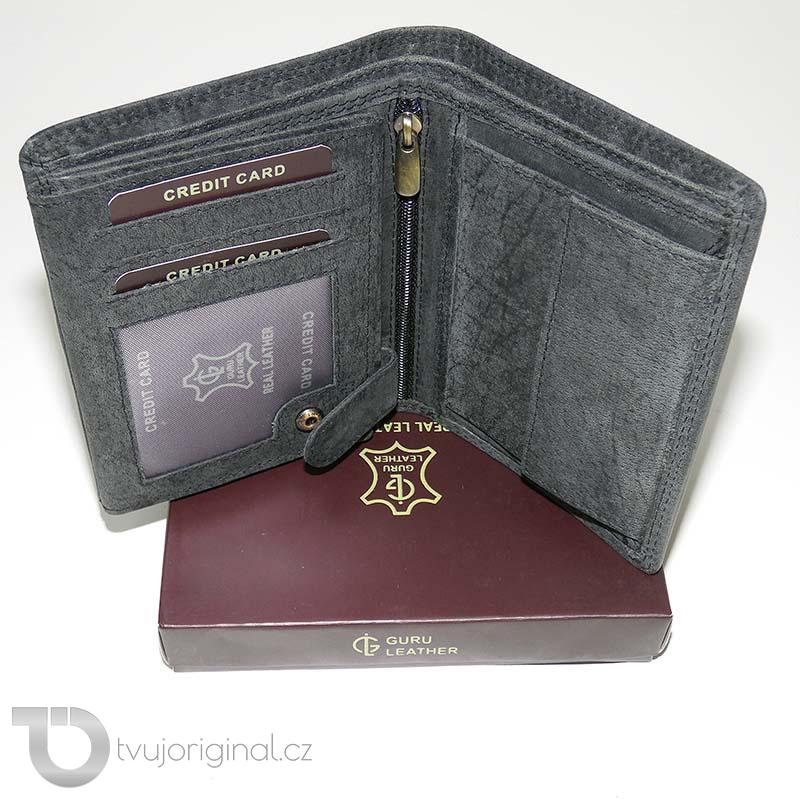Pánská černá kožená peněženka GURU Leather s monogramem (ražba)