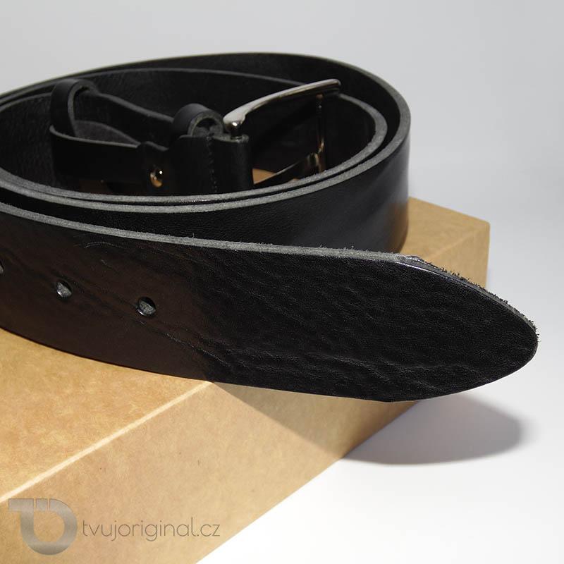 Pánský černý kožený pásek BEORIGINAL Leather s monogramem (ražba)