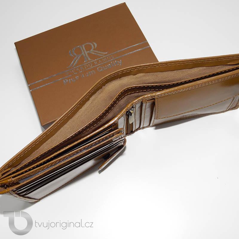 Pánská hnědá kožená peněženka Ricardo Leather RFID s monogramem (ražba)