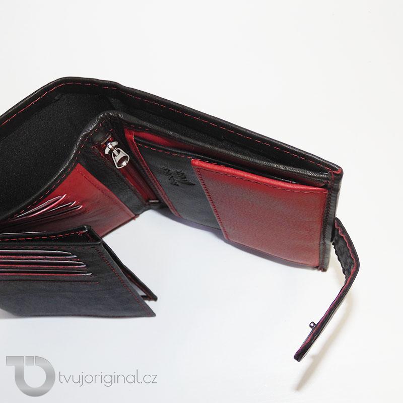 Pánská černo červená kožená peněženka Bellugio Leather RFID s monogramem (ražba)