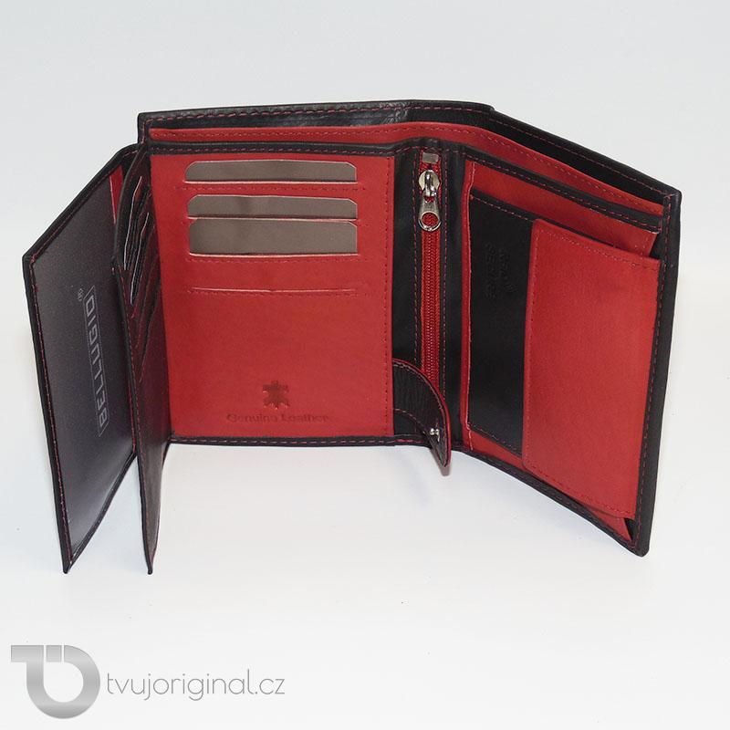 Pánská černo červená kožená peněženka Bellugio Leather RFID s monogramem (ražba)