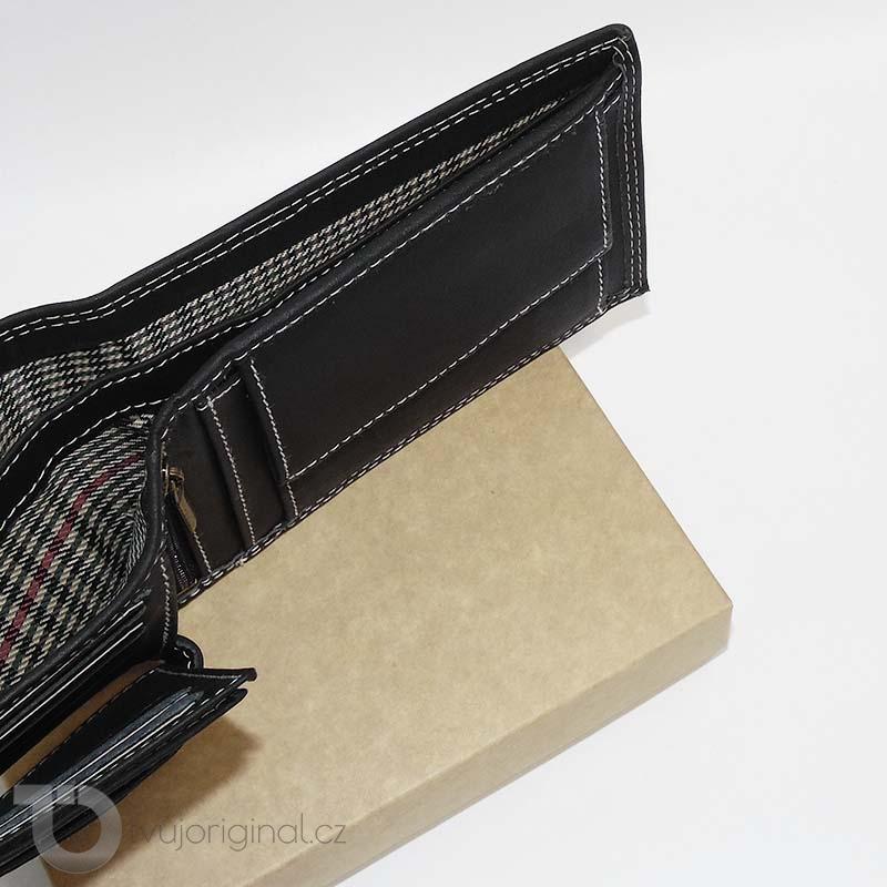 Pánská černá kožená peněženka Tiger Leather s monogramem (ražba)