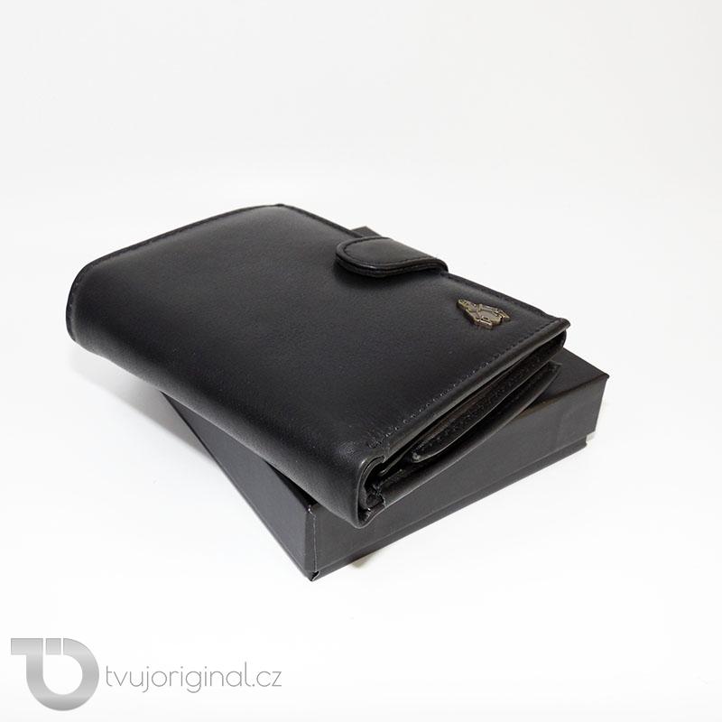 Pánská černá kožená peněženka RFID BEORIGINAL Leather s monogramem (ražba)