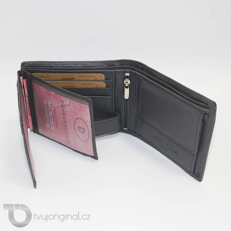 Pánská šedá kožená peněženka BEORIGINAL Leather s monogramem (ražba)