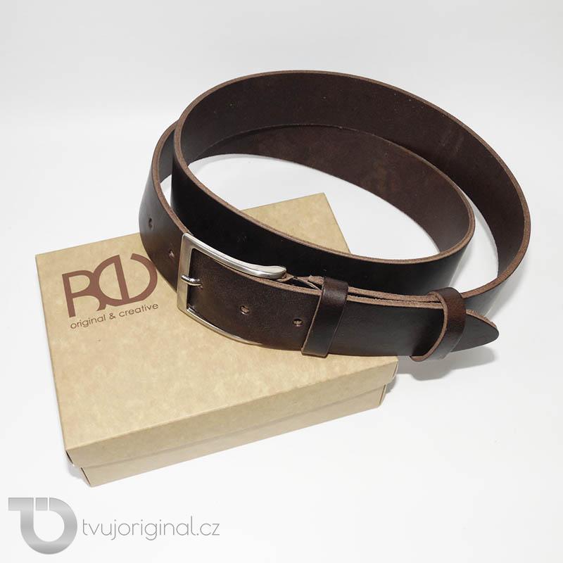 Pánský hnědý kožený pásek BEORIGINAL Leather s monogramem (ražba)