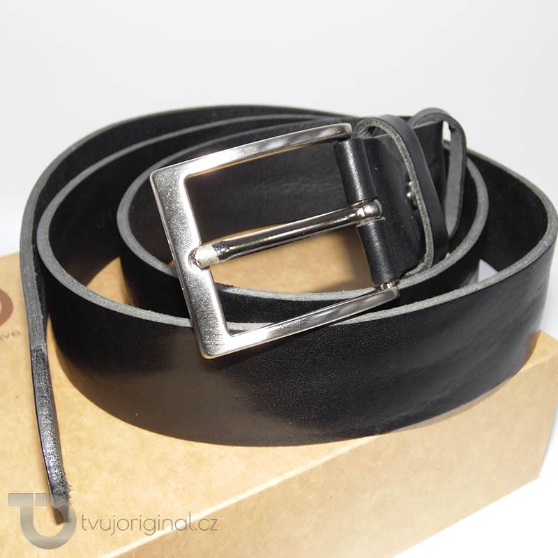 Pánský černý kožený pásek BEORIGINAL Leather s monogramem (ražba)