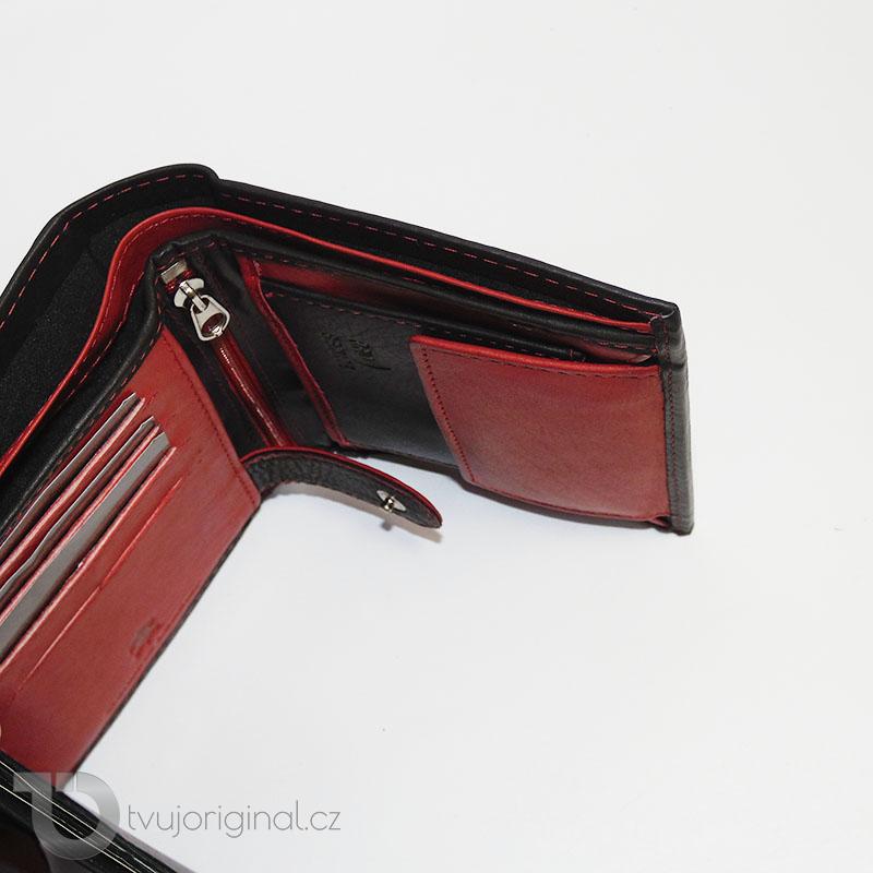 Pánská černo červená kožená peněženka Bellugio Leather RFID s monogramem (ražba)