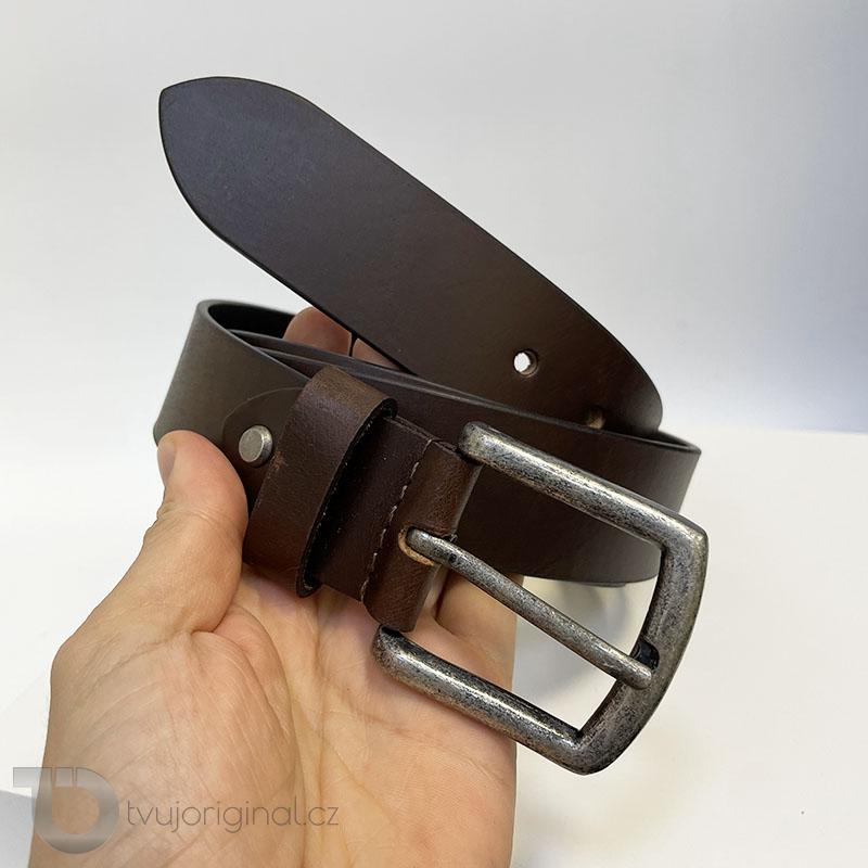 Pánský hnědý kožený pásek BEORIGINAL Leather s monogramem (ražba)