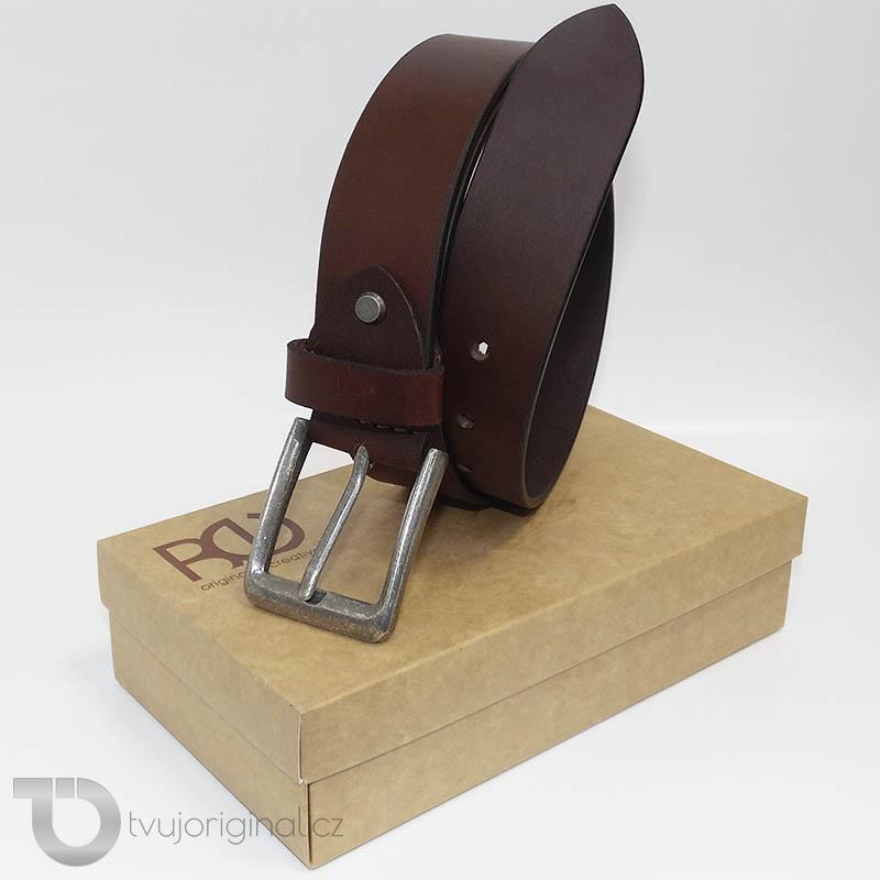 Pánský hnědý kožený pásek BEORIGINAL Leather s monogramem (ražba)