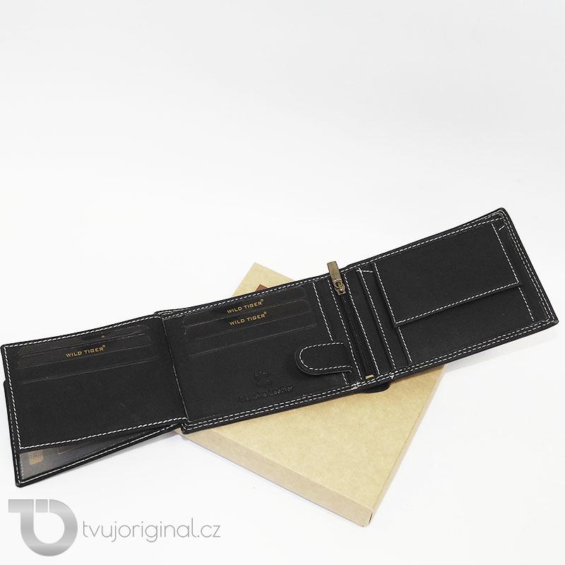 Pánská černá kožená peněženka Tiger Leather s monogramem (ražba)