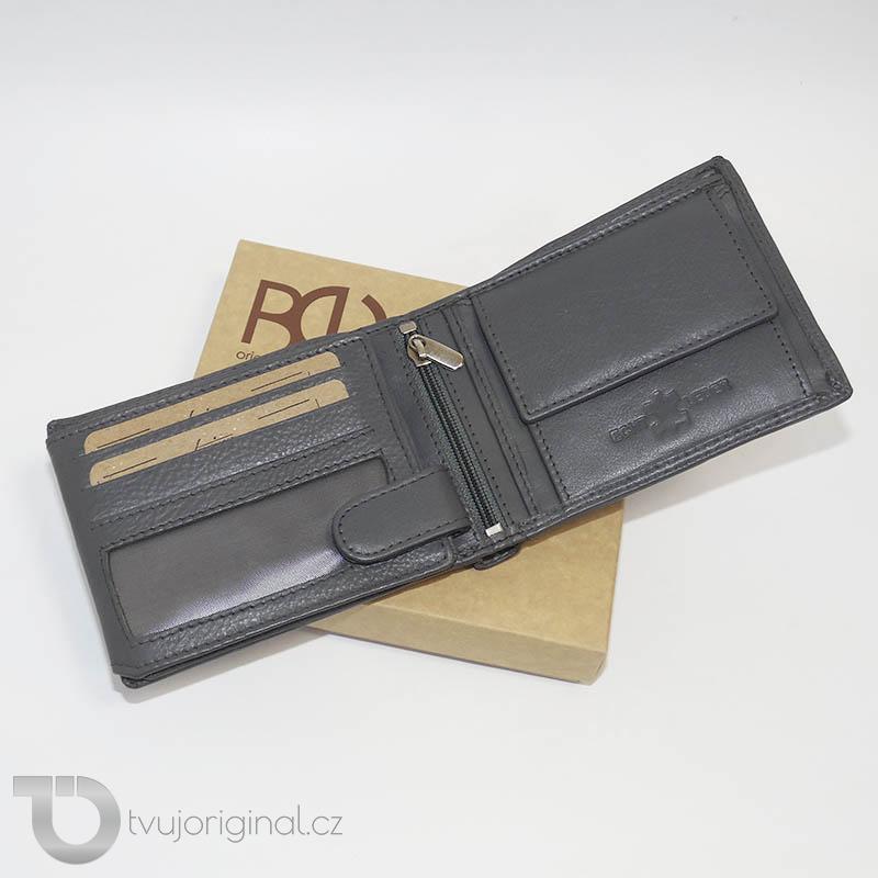 Pánská šedá kožená peněženka BEORIGINAL Leather s monogramem (ražba)
