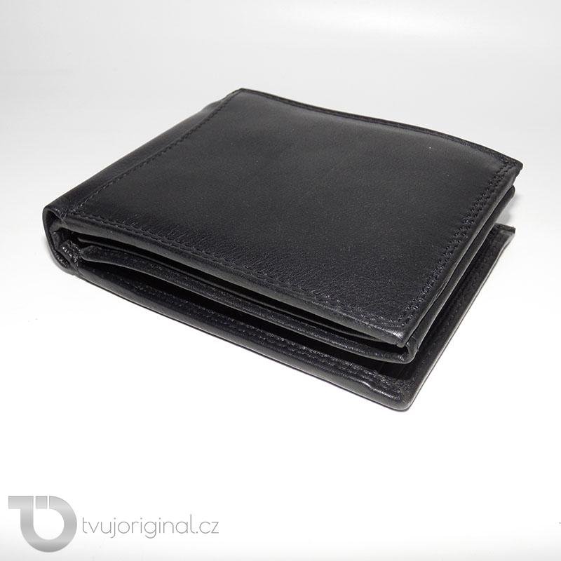 Pánská černá kožená peněženka Beoriginal Leather RFID s monogramem (ražba)
