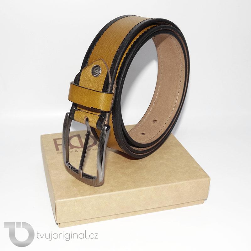 Pánský hnědý kožený pásek COMBO Leather s monogramem (ražba)
