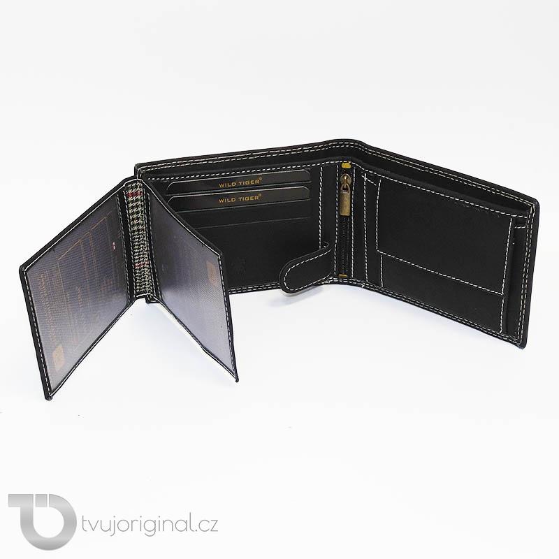 Pánská černá kožená peněženka Tiger Leather s monogramem (ražba)